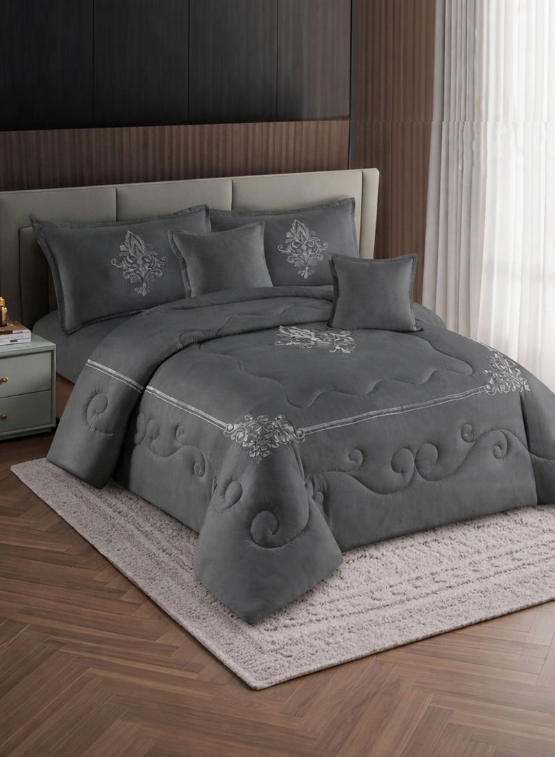 Infinity Luxury Summer Bedding Set for Two – 6 Pieces – Soft Embroidered Comforter 220×240 cm – Fully Fitted Elastic Bedsheet 200×200×30 cm - Image 1